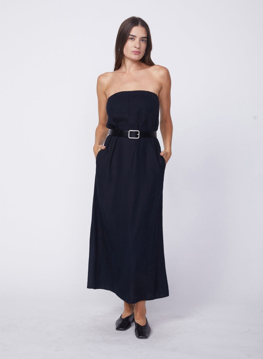 Dresses | STATESIDE Linen Column Maxi Dress In New Navy