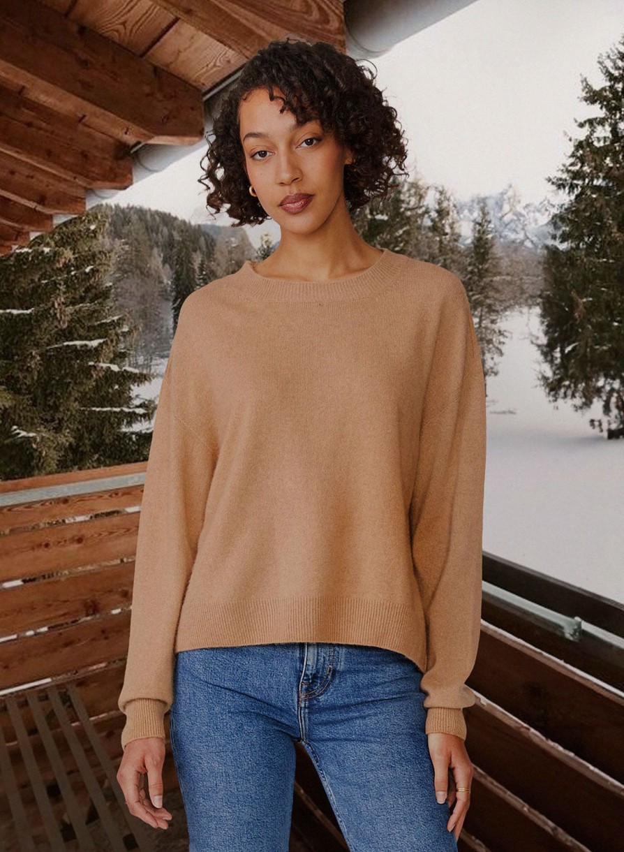 Tops | STATESIDE Brushed Cashmere Crew Sweater In Camel