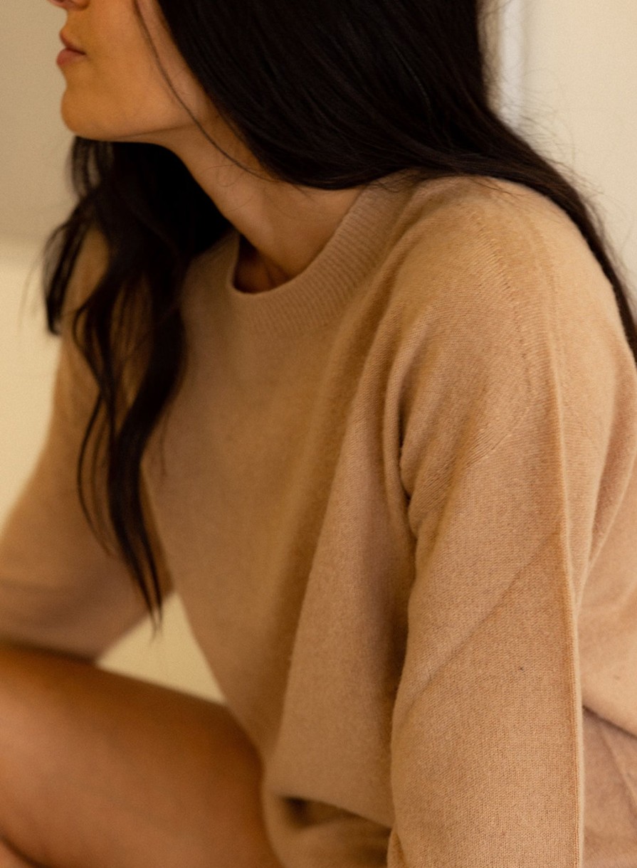 Tops | STATESIDE Brushed Cashmere Crew Sweater In Camel