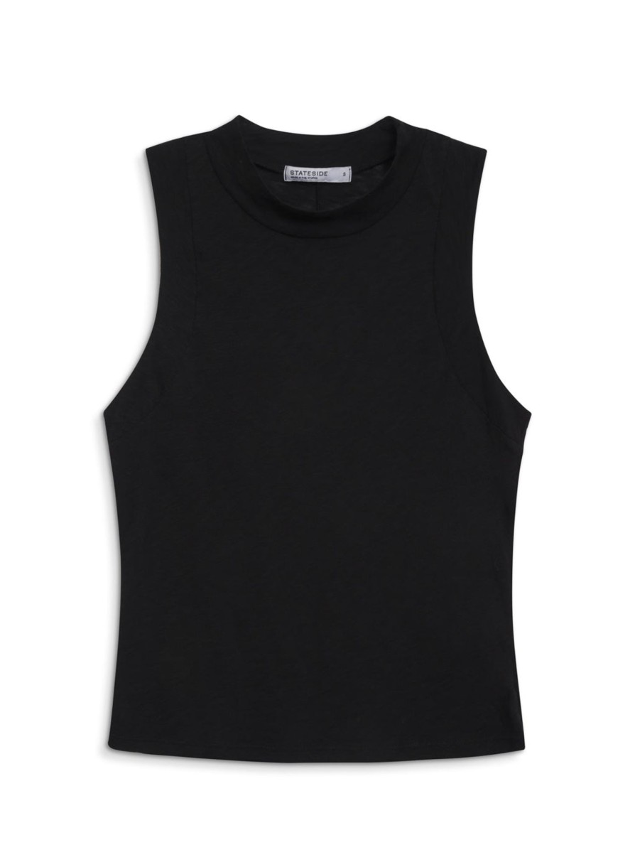 Tops | STATESIDE Supima Slub Sleeveless Mock Neck Top In Black