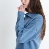 Fabric | STATESIDE Stateside Cozy Cashmere Blend Johnny Collar Sweater In Denim