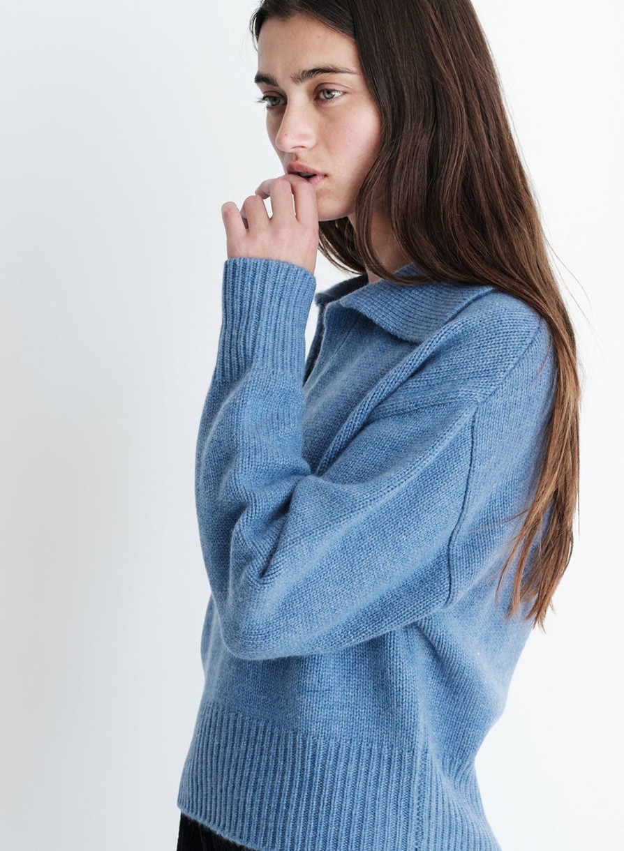 Fabric | STATESIDE Stateside Cozy Cashmere Blend Johnny Collar Sweater In Denim