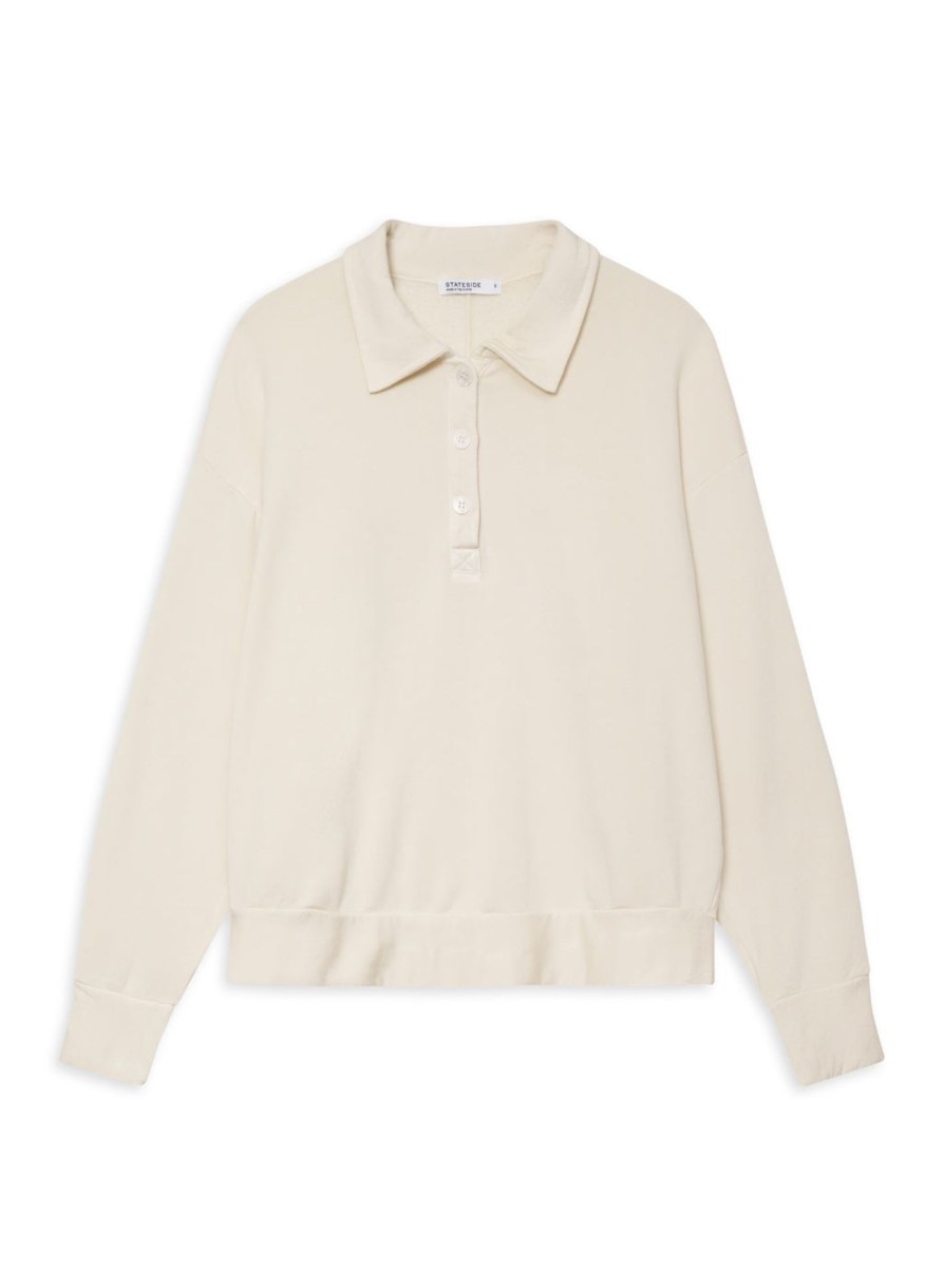 Fabric | STATESIDE Softest Fleece Oversized Polo In Cream