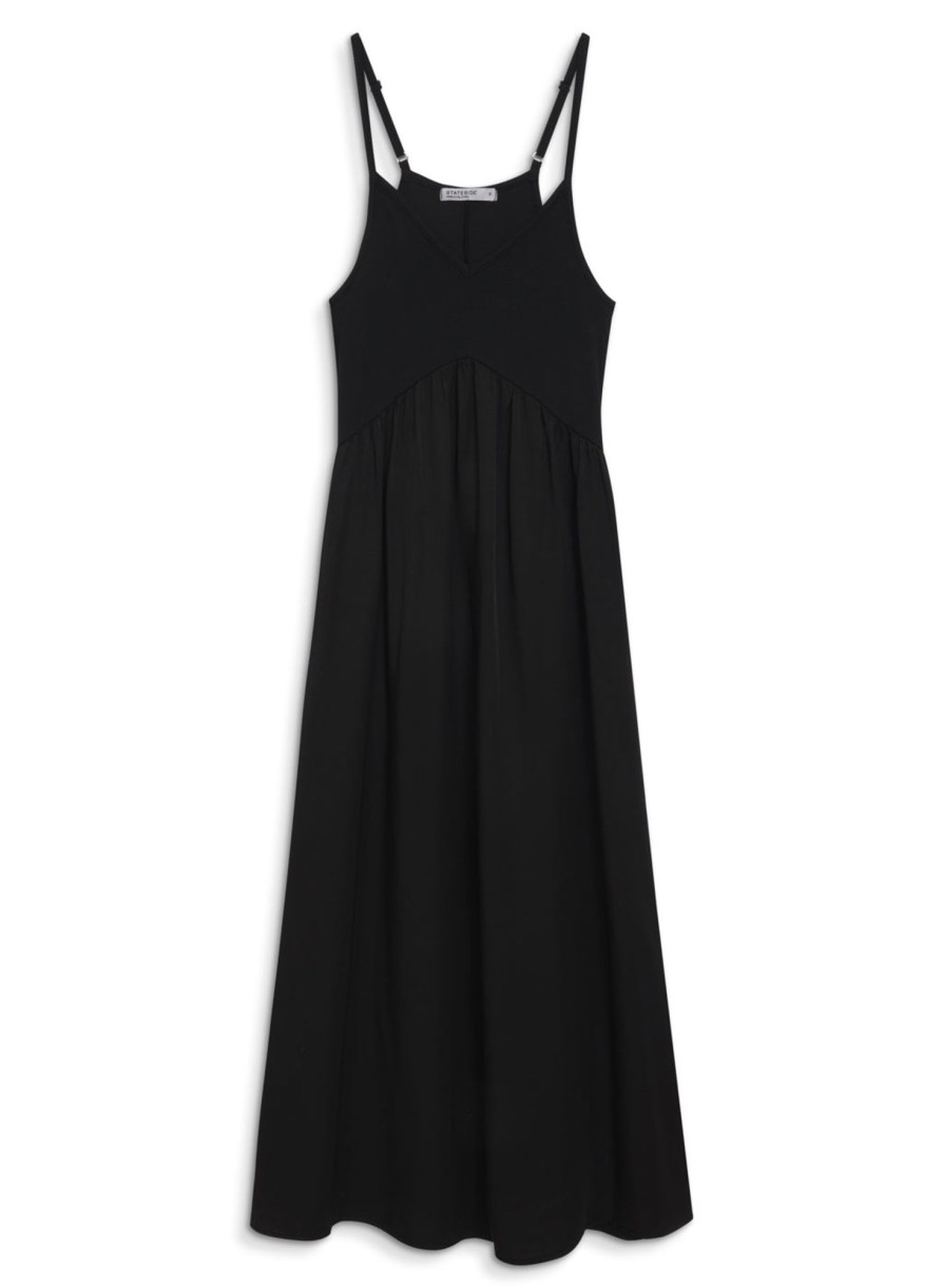 Fabric | STATESIDE Viscose Satin Mixed Media Cami Dress In Black