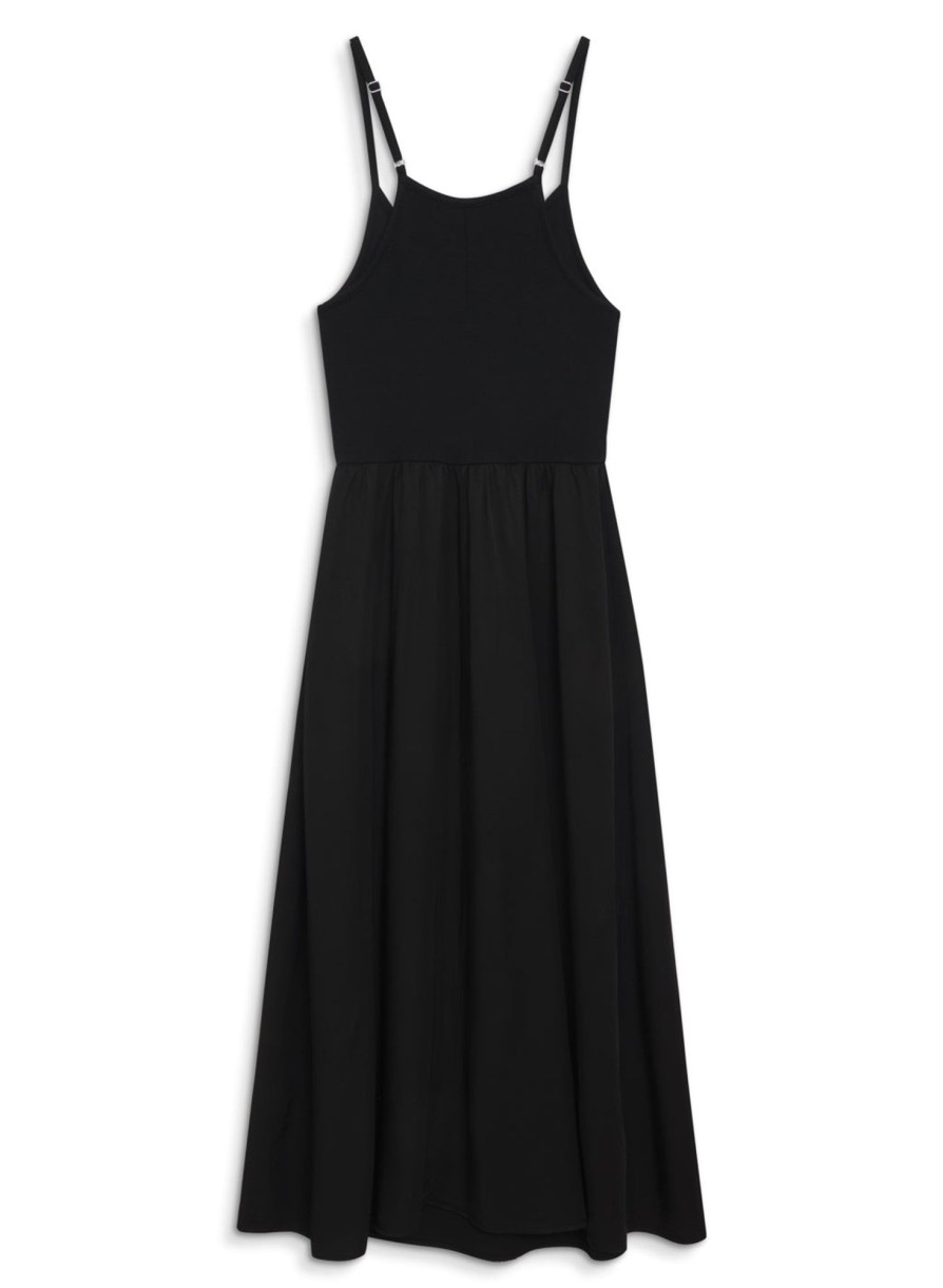 Fabric | STATESIDE Viscose Satin Mixed Media Cami Dress In Black