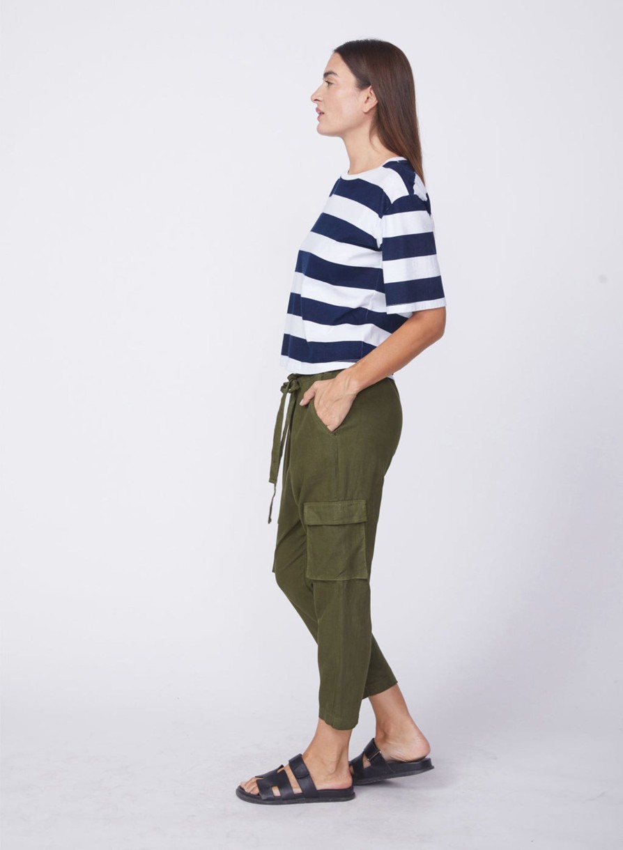 Bottoms | STATESIDE Linen Paperbag Cargo Pant In Seaweed