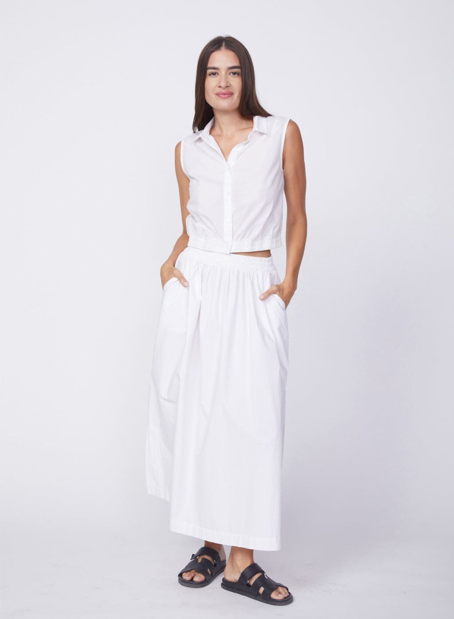 Fabric | STATESIDE Fine Poplin Double Slit Maxi Skirt In White