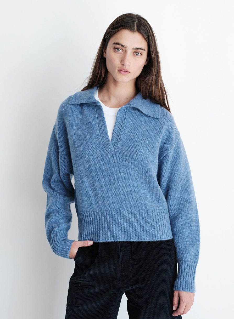 Sweaters | STATESIDE Stateside Cozy Cashmere Blend Johnny Collar Sweater In Denim