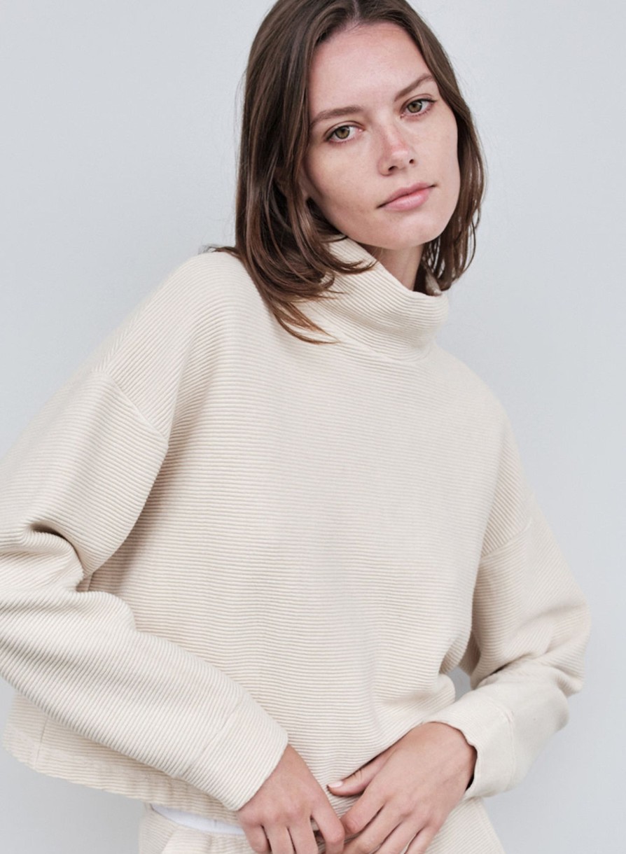 Tops | STATESIDE Horizontal Rib Mock Neck Pullover In Cream