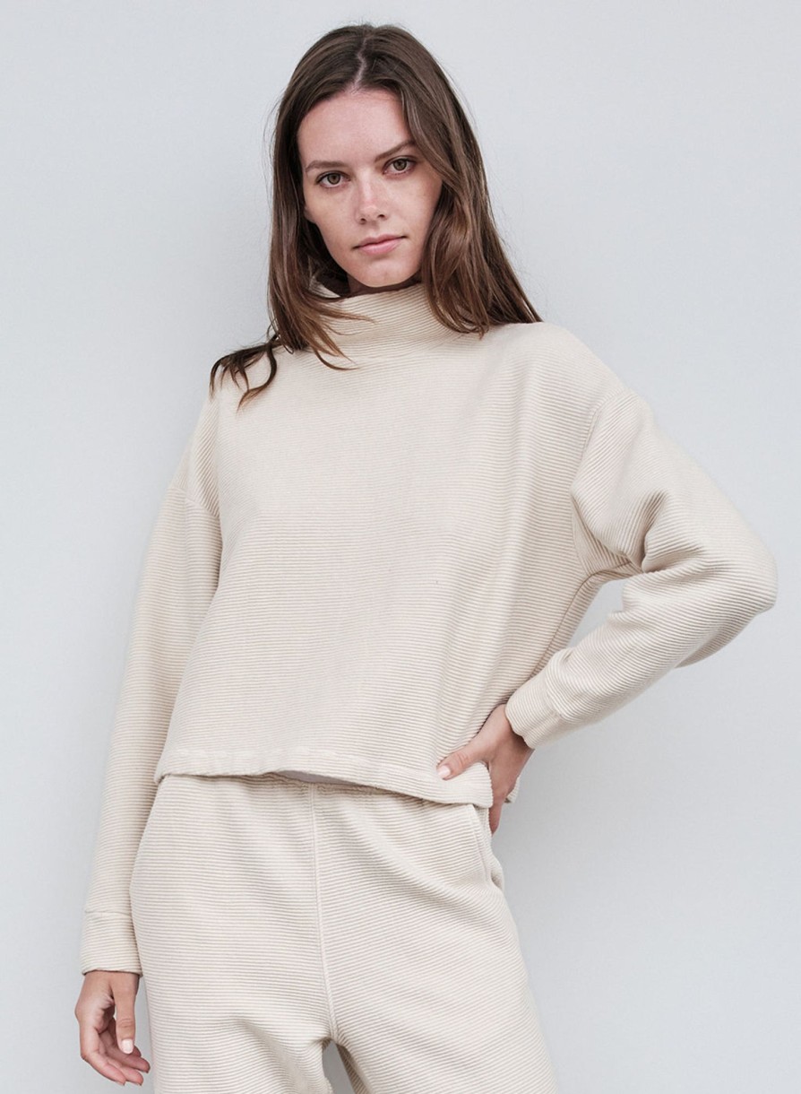 Tops | STATESIDE Horizontal Rib Mock Neck Pullover In Cream