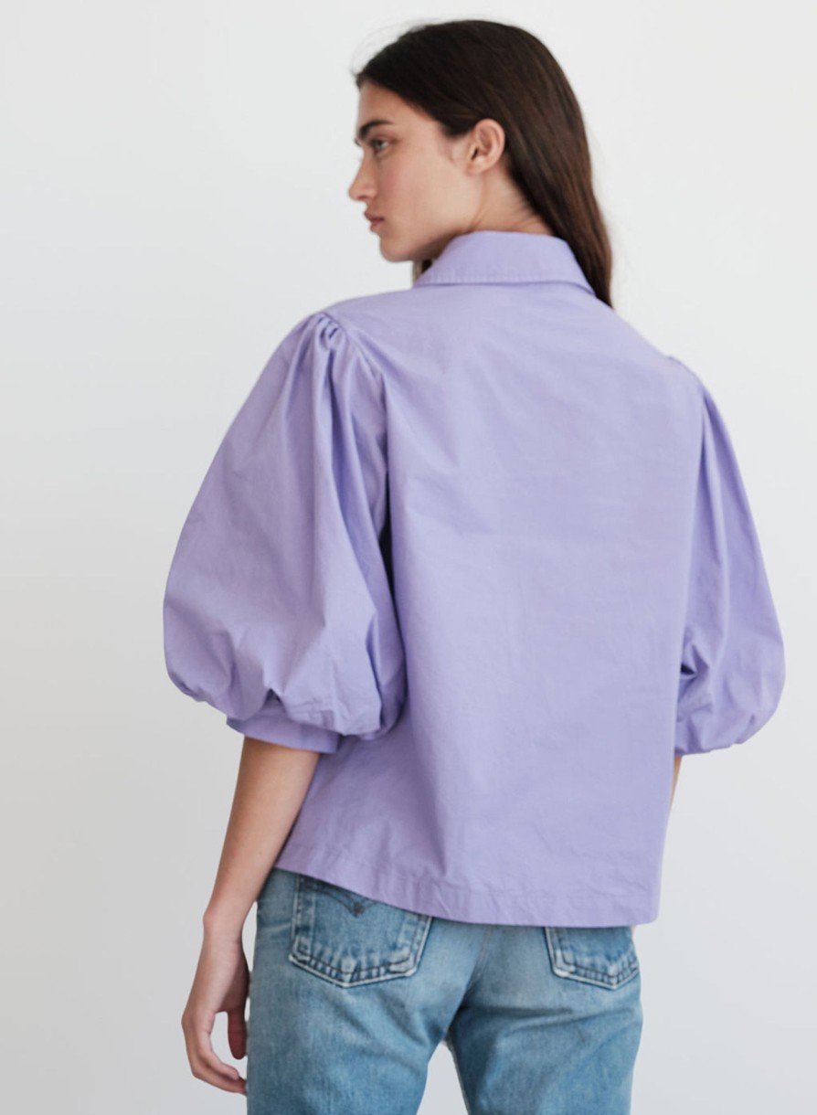 Fabric | STATESIDE Structured Poplin Puff Sleeve Shirt In Iris