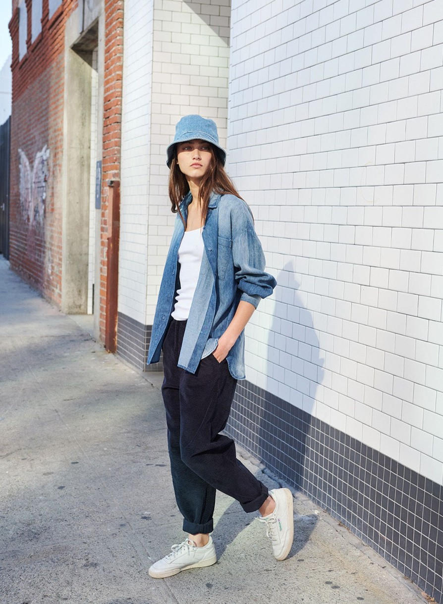 Tops | STATESIDE Stonewashed Chambray Oversized Shirt In Medium Wash