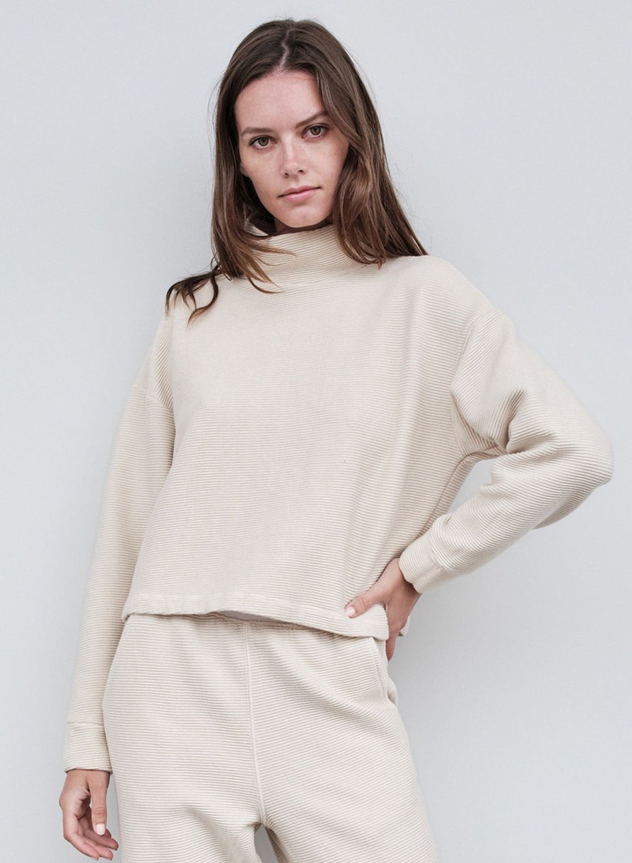 Sale | STATESIDE Horizontal Rib Mock Neck Pullover In Cream