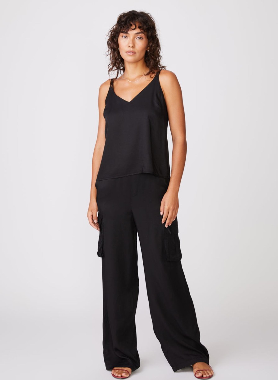 Sale | STATESIDE Viscose Satin Cargo Pant In Black