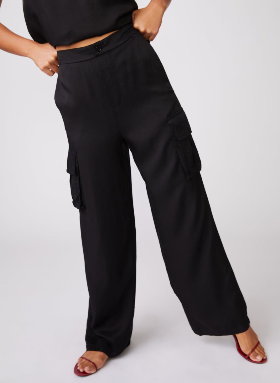 Sale | STATESIDE Viscose Satin Cargo Pant In Black