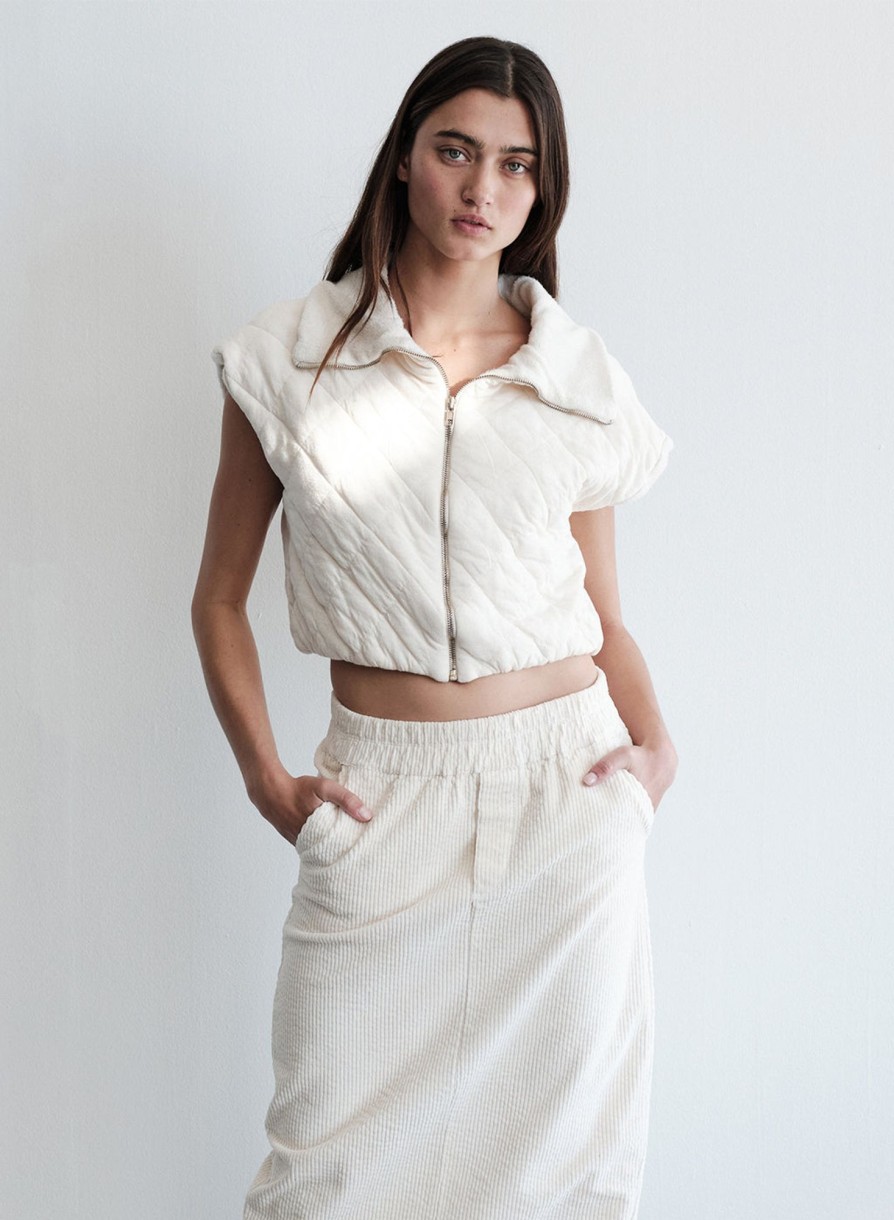 Tops | STATESIDE Quilted Cropped Zip Vest In Cream