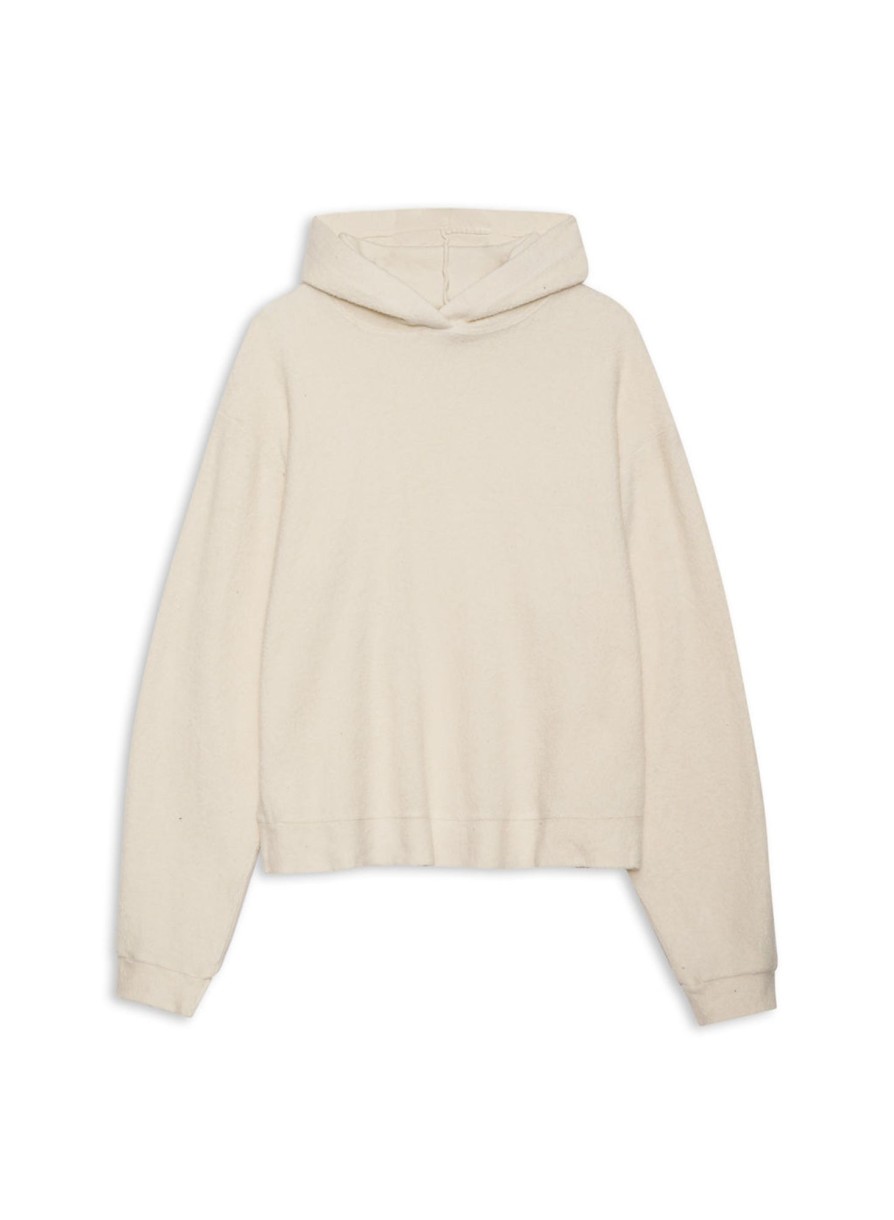 Tops | STATESIDE Sherpa Cropped Side Slit Hoodie In Cream