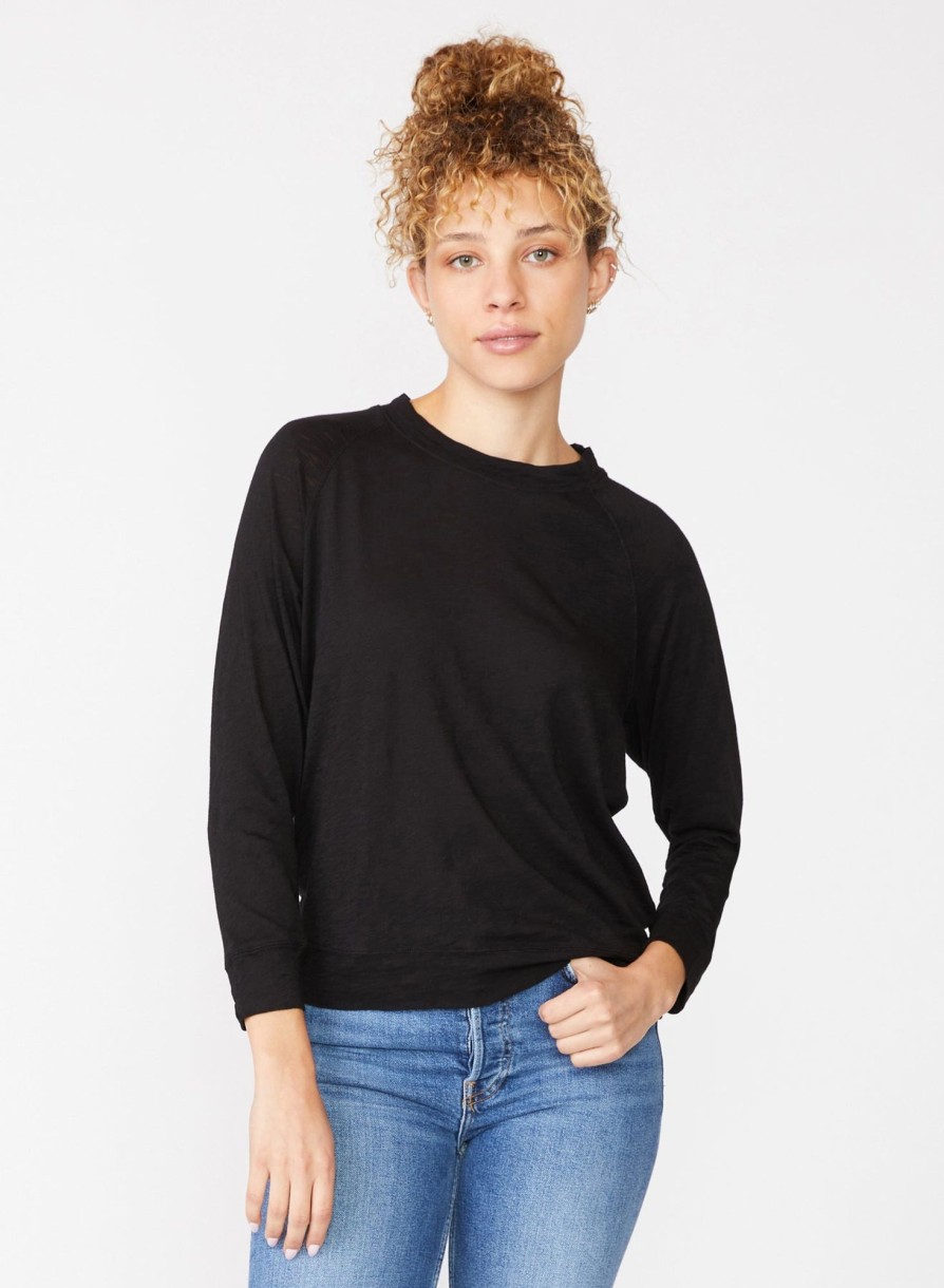 Fabric | STATESIDE Supima Slub Jersey Sweatshirt Tee In Black