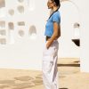 Fabric | STATESIDE Structured Poplin Drawstring Cargo Pant In White