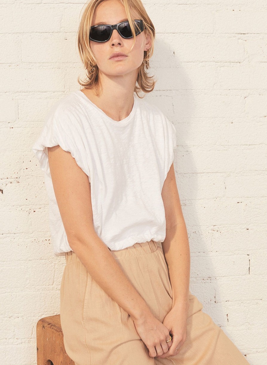 Fabric | STATESIDE Supima Slub Bubble Hem Muscle Top In White