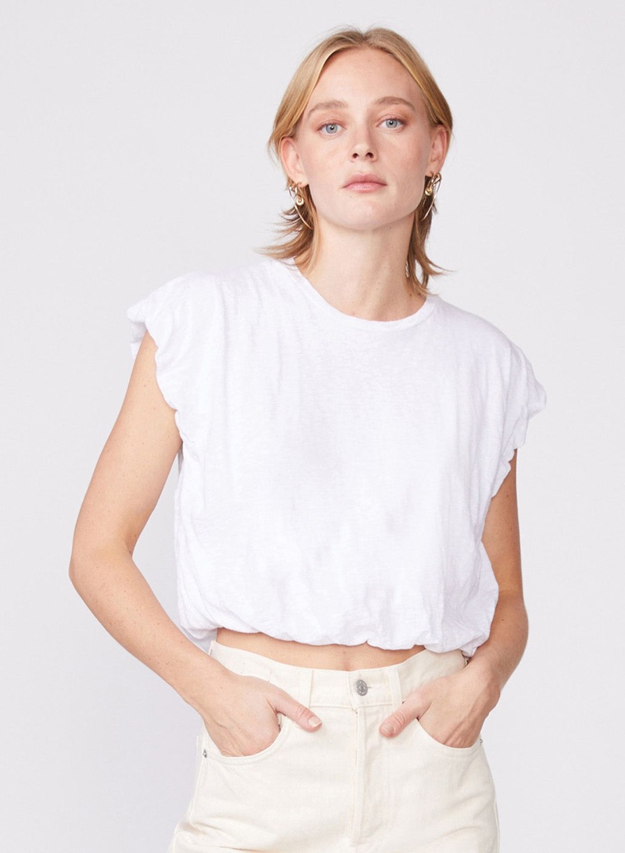 Fabric | STATESIDE Supima Slub Bubble Hem Muscle Top In White