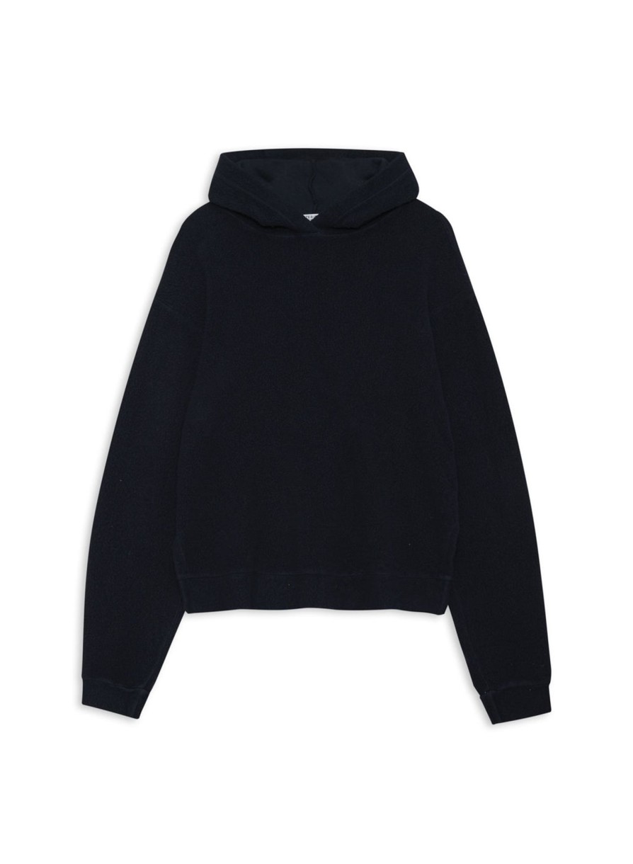 Tops | STATESIDE Sherpa Cropped Side Slit Hoodie In New Navy