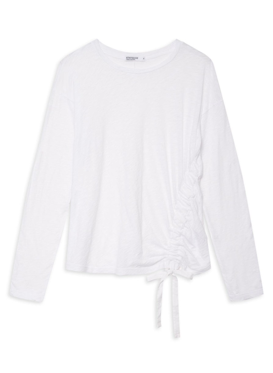 Tops | STATESIDE Supima Slub Asymmetric Tie Long Sleeve In White