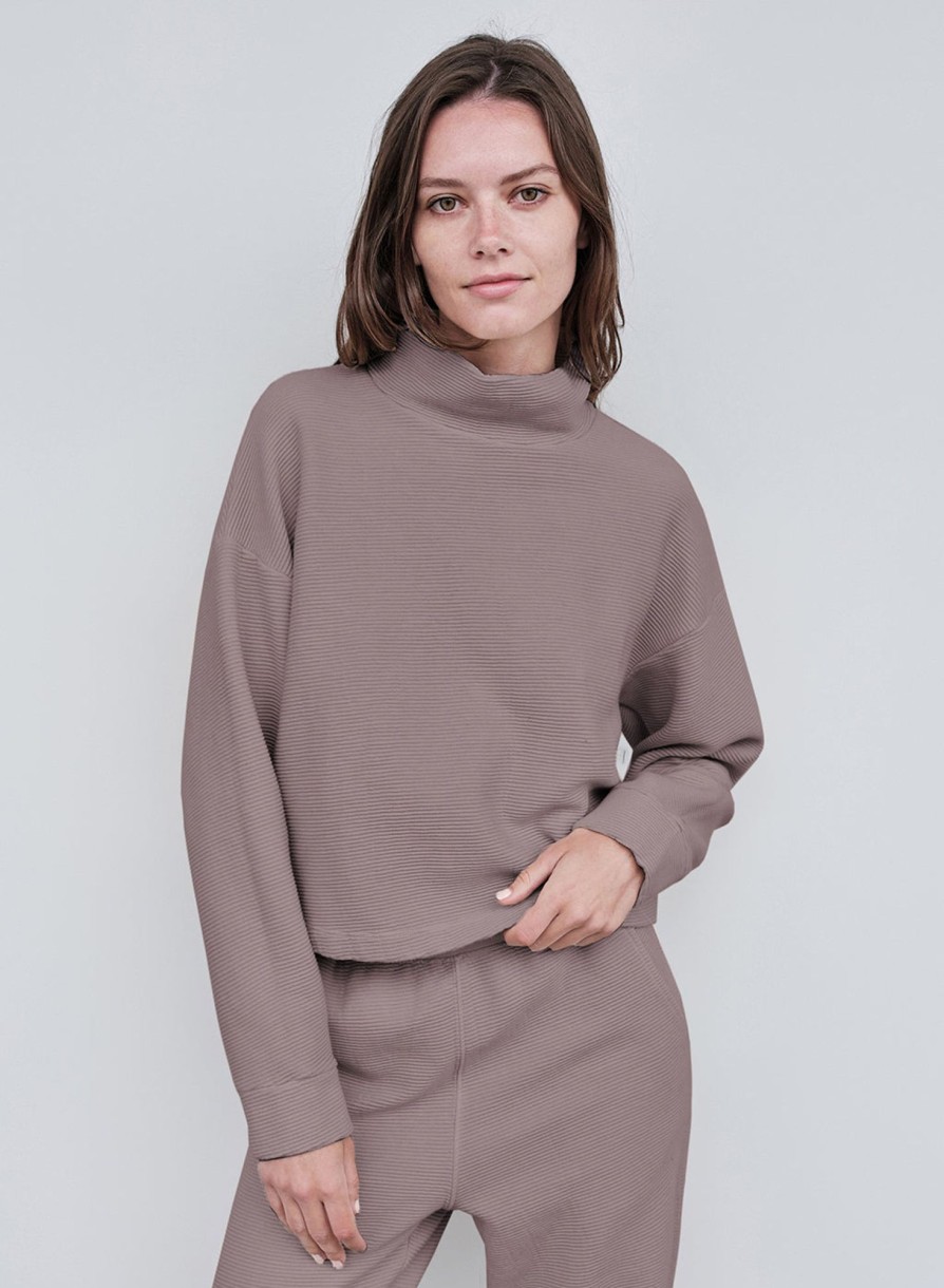 Sets | STATESIDE Horizontal Rib Mock Neck Pullover In Walnut