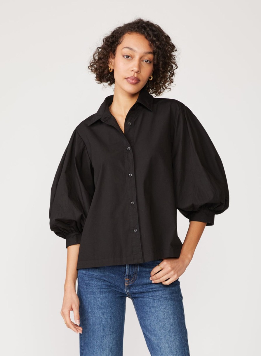 Tops | STATESIDE Structured Poplin Puff Sleeve Shirt In Black