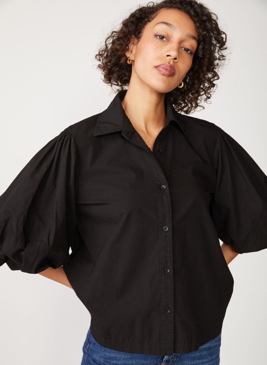 Tops | STATESIDE Structured Poplin Puff Sleeve Shirt In Black