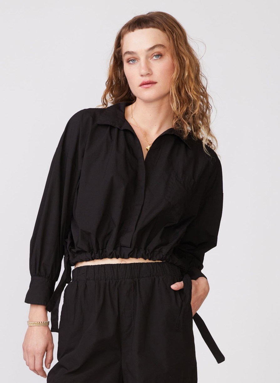 Tops | STATESIDE Structured Poplin Tie Hem Shirt In Black