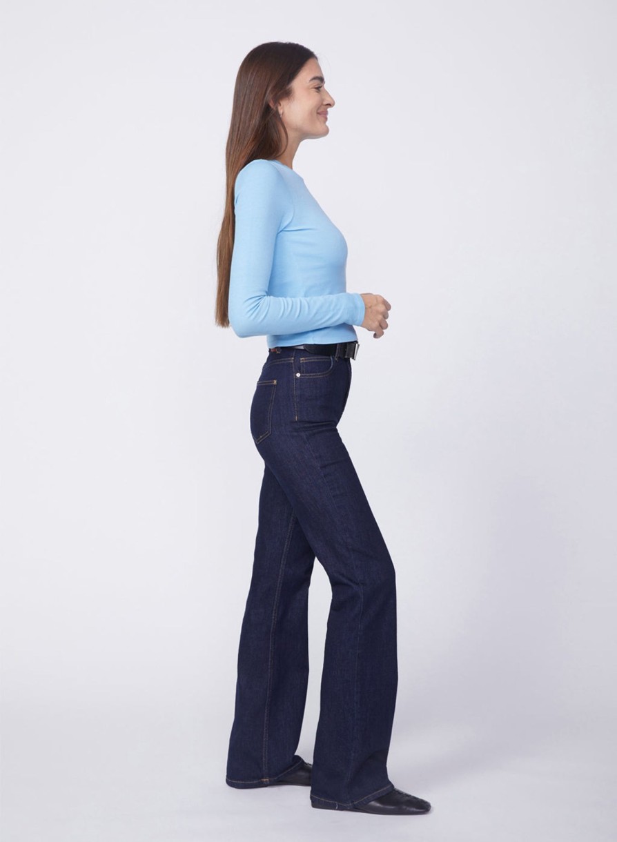 Essentials | STATESIDE 2X1 Rib Long Sleeve Scoop Top In Olympic Blue