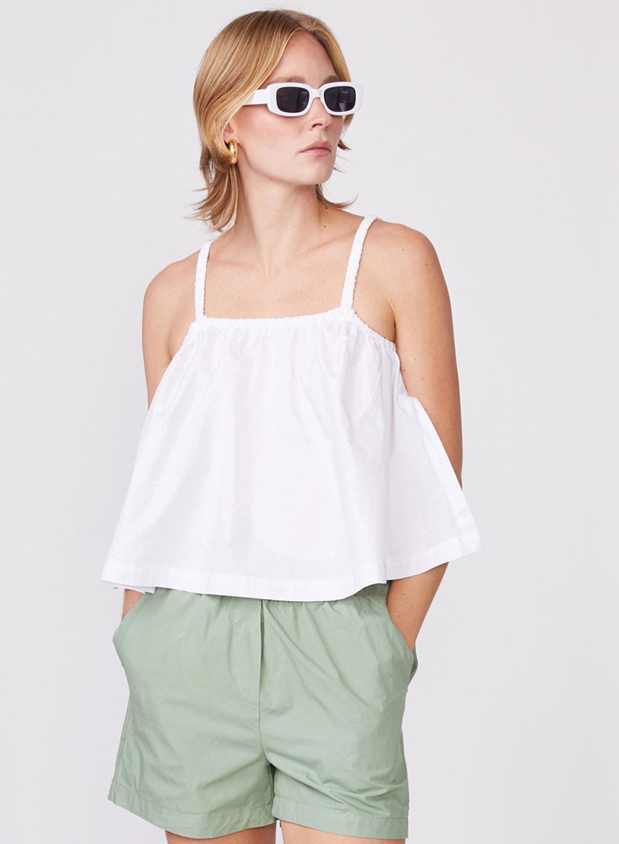 Fabric | STATESIDE Structured Poplin Swing Top In White