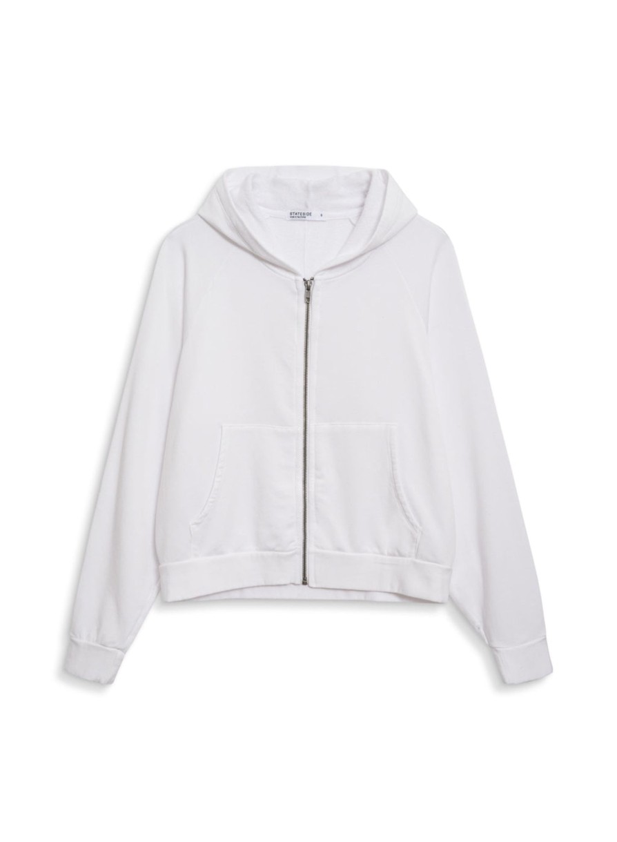 Sweats | STATESIDE Softest Fleece Cropped Zip-Up Hoodie In White