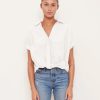 Fabric | STATESIDE Voile Short Sleeve Front Twist Button Up Shirt In White