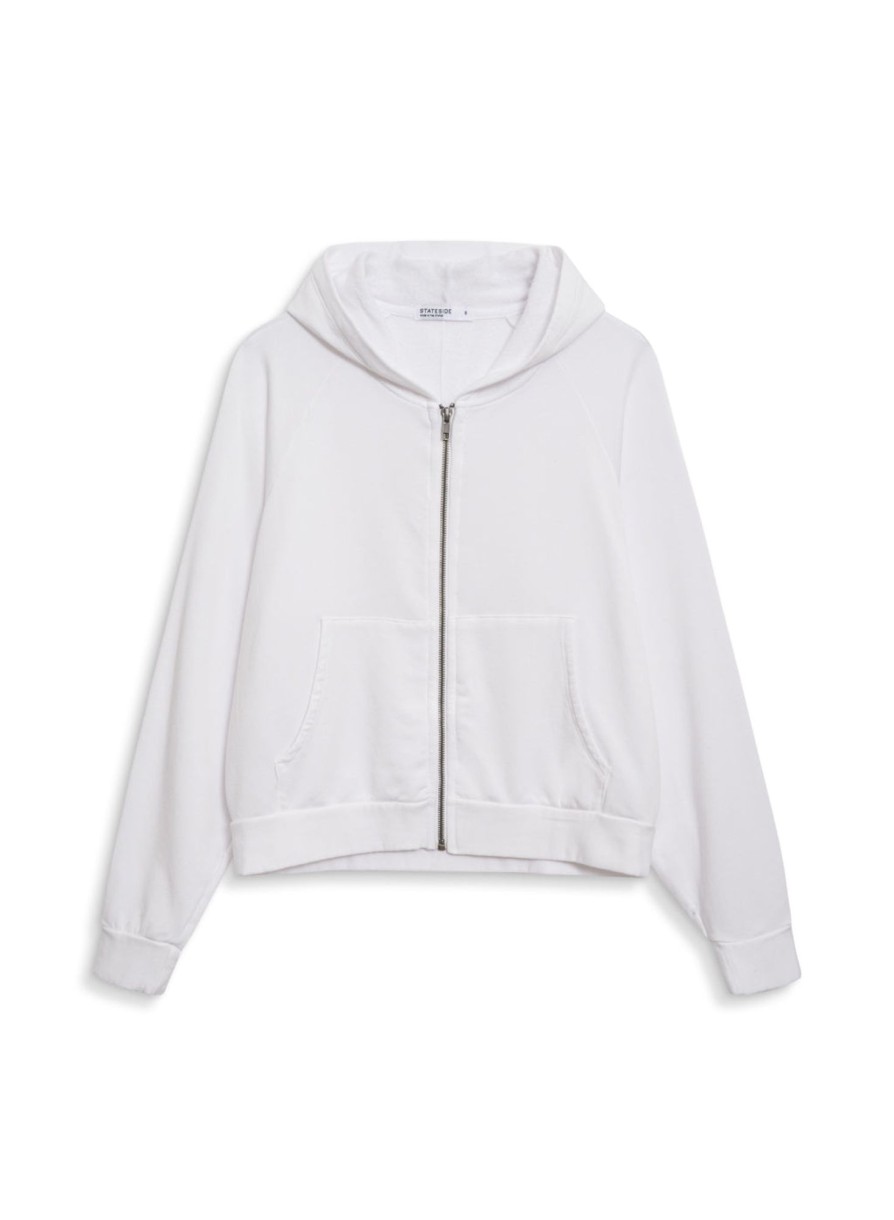 Tops | STATESIDE Softest Fleece Cropped Zip-Up Hoodie In White