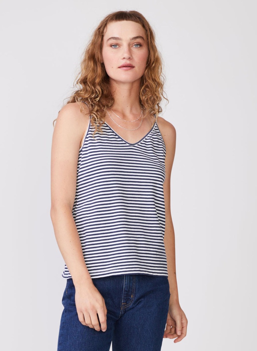 Tops | STATESIDE Mini Navy Stripe V-Neck Cami In White