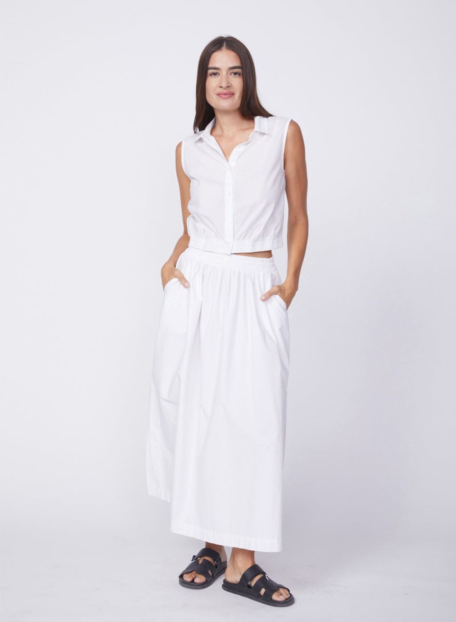 Bottoms | STATESIDE Fine Poplin Double Slit Maxi Skirt In White