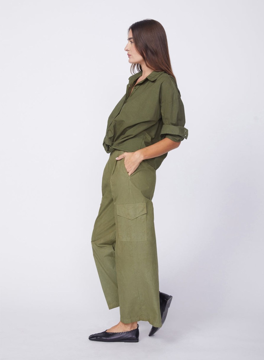 Fabric | STATESIDE Voile Long Sleeve Front Twist Shirt In Seaweed