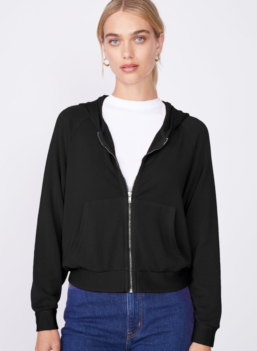 Sweats | STATESIDE Softest Fleece Cropped Zip-Up Hoodie In Black