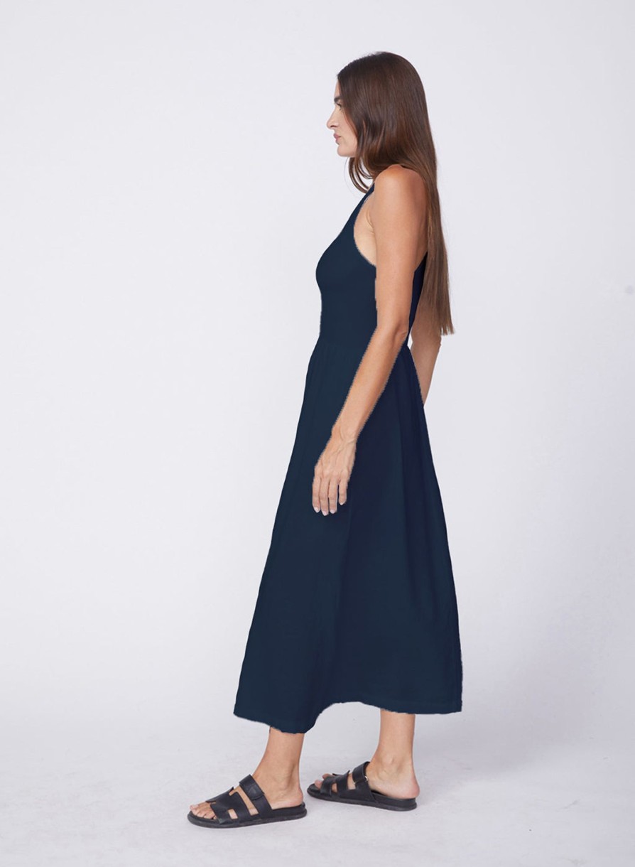 Dresses | STATESIDE Linen Racerback Mix Media Midi Dress In New Navy