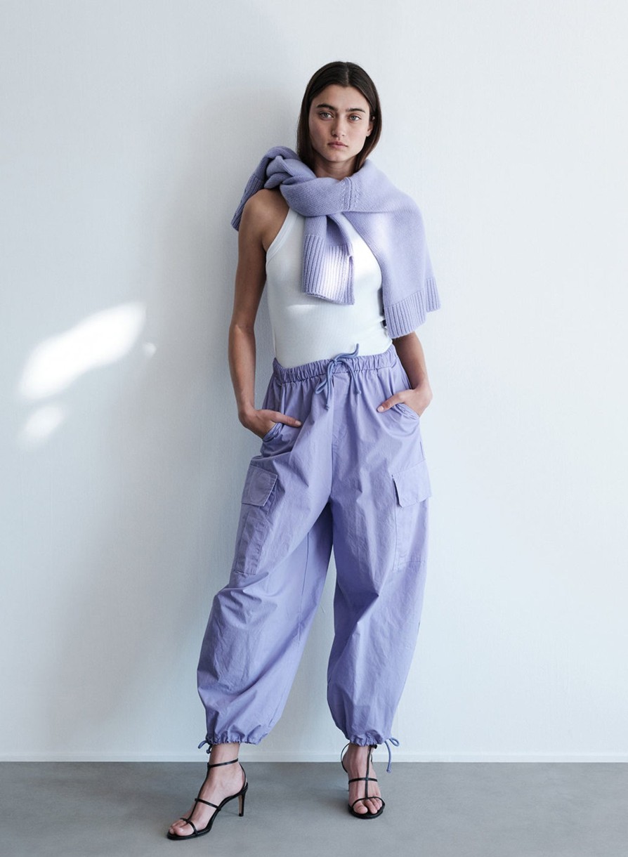 Fabric | STATESIDE Structured Poplin Drawstring Cargo Pant In Iris