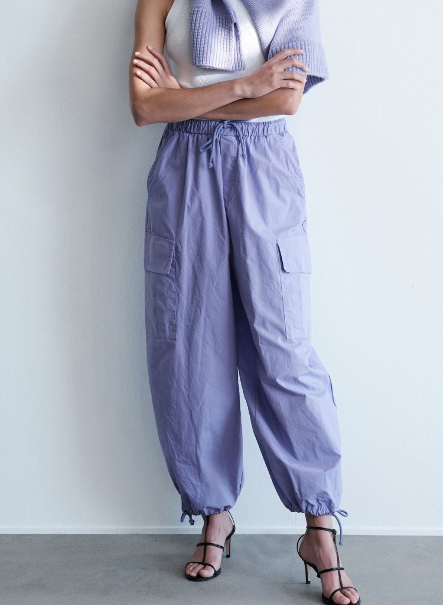 Fabric | STATESIDE Structured Poplin Drawstring Cargo Pant In Iris