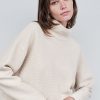 Fabric | STATESIDE Horizontal Rib Mock Neck Pullover In Cream