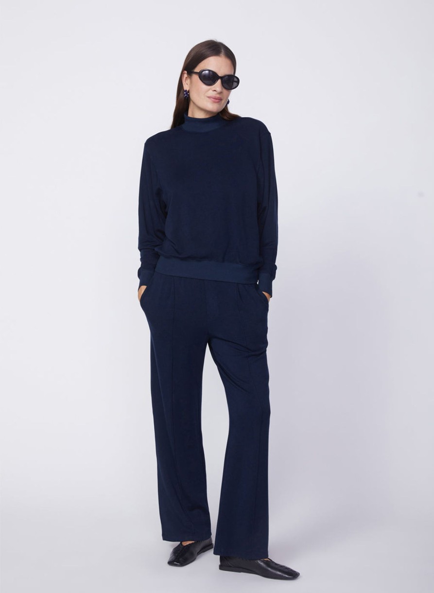 Fabric | STATESIDE Softest Fleece High Neck Pullover In New Navy