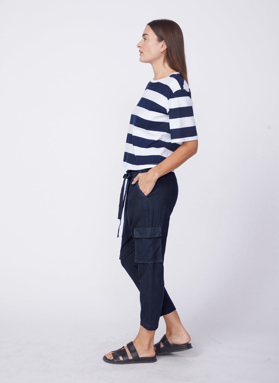 Fabric | STATESIDE Linen Paperbag Cargo Pant In New Navy