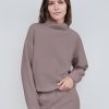 Fabric | STATESIDE Horizontal Rib Mock Neck Pullover In Walnut