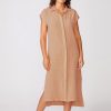 Fabric | STATESIDE Linen Short Sleeve Maxi Shirt Dress In Cafe