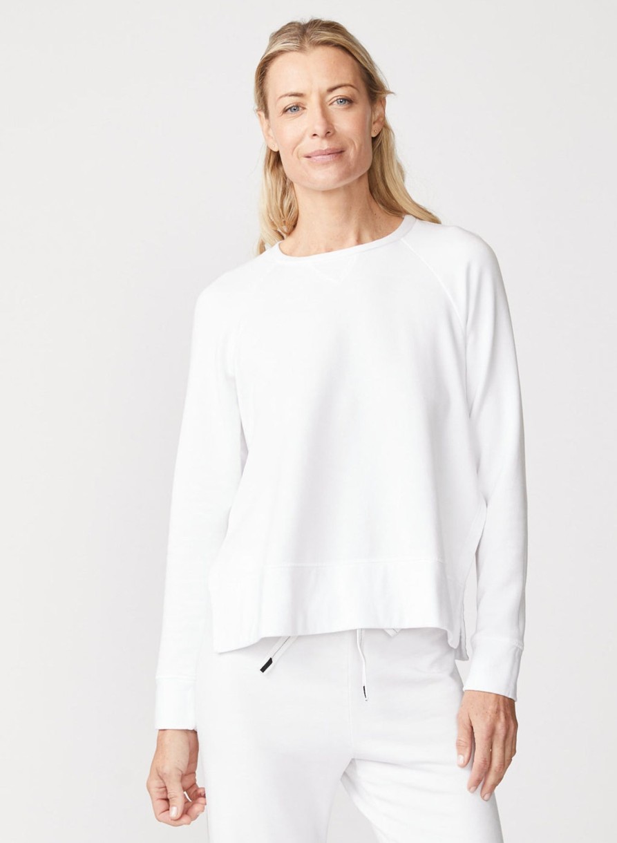 Essentials | STATESIDE Softest Fleece Raglan Side Slit Sweatshirt In White