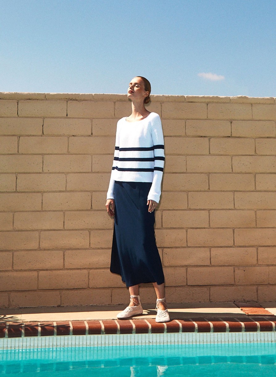 Fabric | STATESIDE Striped Raglan Pullover Sweater In White